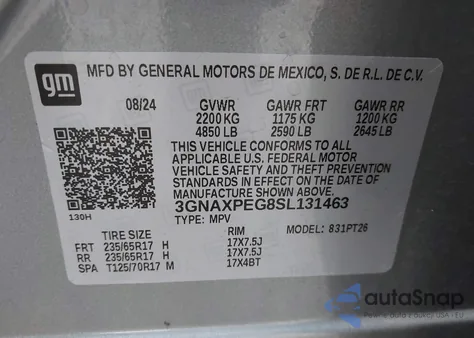 2025 Chevrolet Equinox Awd Lt z USA, uszkodzony, nr VIN 3GNAXPEG8SL131463